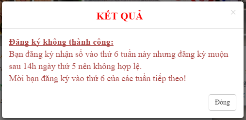 Đăng ký trước 2h thứ 5 của thứ 6 đăng ký